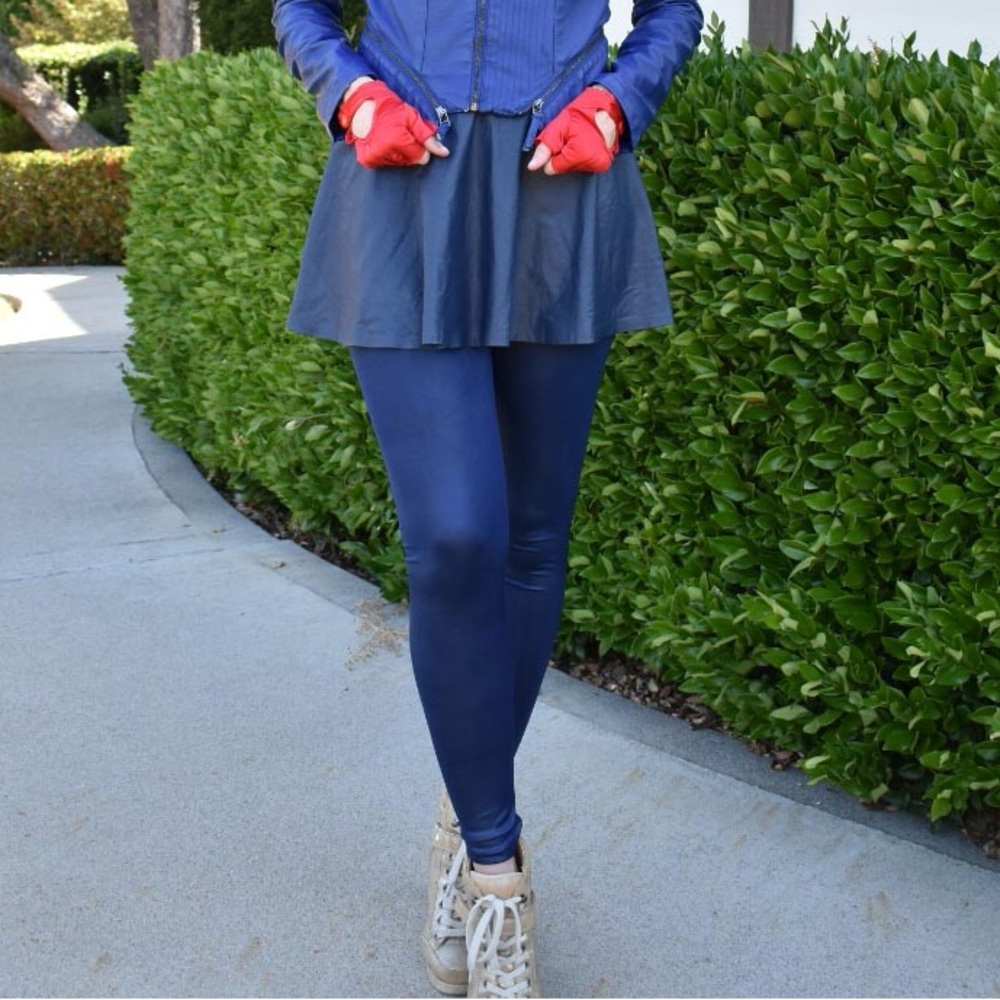 Navy Blue Faux Leather Women's Leggings